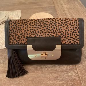 DIANE VON FURSTENBERG Leopard Calf Hair Bag Clutch
